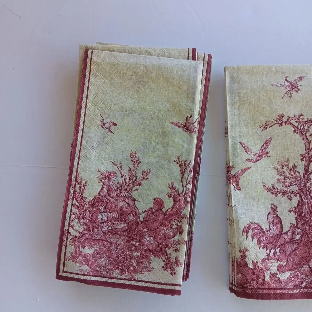 Farmhouse Napkin Metal Holder w/Toile Napkins Imprinted Rooster Primitive